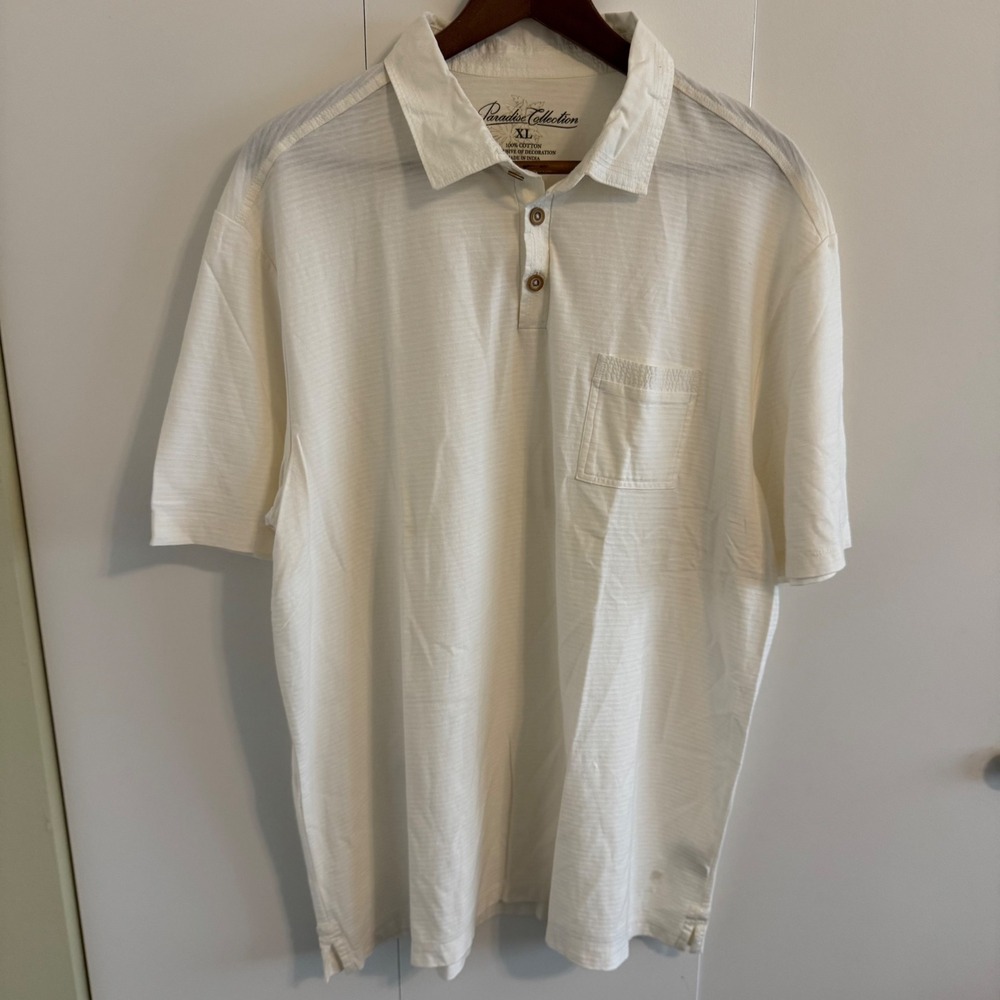 Men's White Polo Shirt with Chest Pocket - XL
